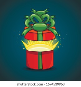 Open gift box with a surprise inside. Holiday illustration