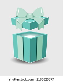 
Open gift box with a surprise and a ribbon bow on a gray background.
   Realistic vector icon for gift,
   birthday or wedding banners
