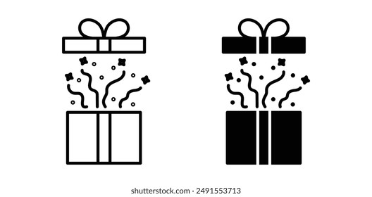 open gift box vector icon set in black color.