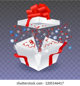 open gift box vector, serpentine, snowflakes, sequins, illustration, 3D