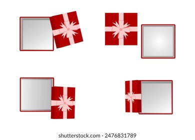 Open gift box vector set. top view gift box open vector illustration isolated on white background.