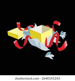 An open gift box in white colors. Illustration of a gift box. An open gift. Surprise. A nice, funny drawing. Vector illustration for Valentine's Day