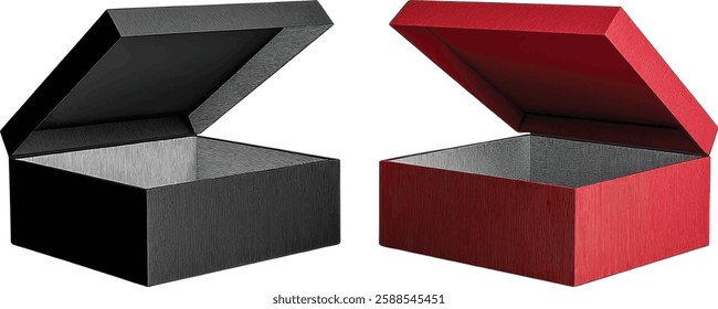 Open Gift Boxes Vector Illustration, Black and Red