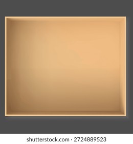 Open gift cardboard box top view. Vector 3D realistic empty brown carton rectangular container for surprise present parcel, products delivery case. Package blank for branding wrapping
