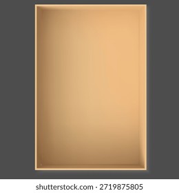 Abra la vista de la caja de cartón del regalo desde arriba. Contenedor rectangular realista del cartón marrón del arte vacío del Vector 3D para el paquete presente sorpresa, caso de la entrega de los productos. Paquete de envoltura de marca en blanco