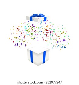Open gift with confetti vector illustration background