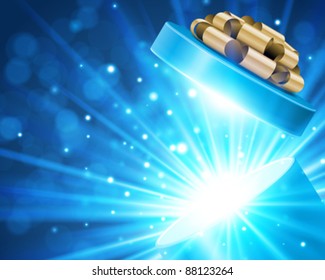 Regalo abierto con fuegos artificiales desde fondo vectorial claro. Eps 10