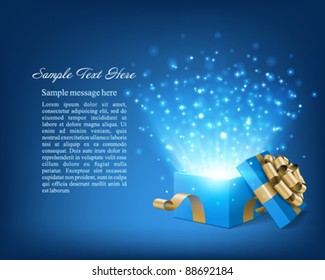 Open gift with fireworks from light vector background. Eps 10