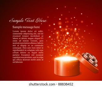 Open gift with fireworks from light vector background. Eps 10