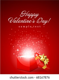 Open gift with flying hearts confetti Valentine's day vector background