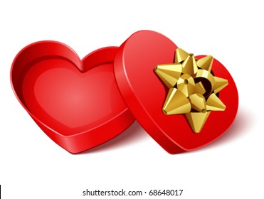 Abrir corazón de regalo con arco dorado ilustración vectorial del día de San Valentín
