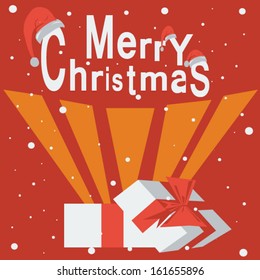 Open gift with magical light. With text: Merry Christmas