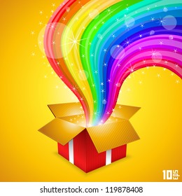 Open gift with rainbow