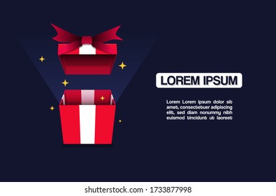 Open gift vector design with glow and sparkles on dark background