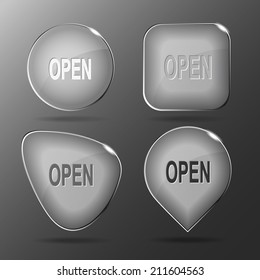 Open. Glass buttons. Vector illustration.