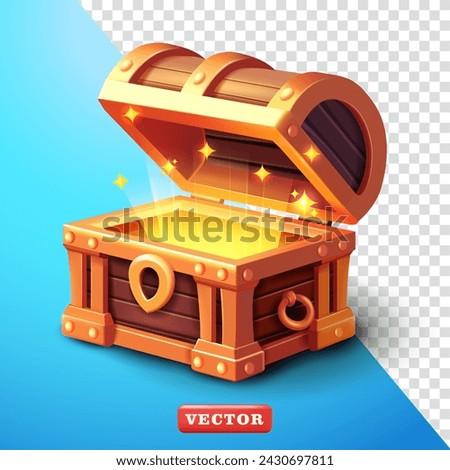 Open and glowing treasure chest, 3d vector. Suitable for element design and game elements