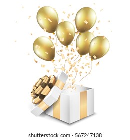 Open Gold Gift Box With Balloons