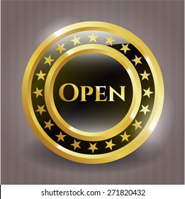 Open gold shiny badge with background