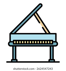 Abra o ícone de piano de cauda. Contorno aberto grand piano vetor ícone cor plano isolado