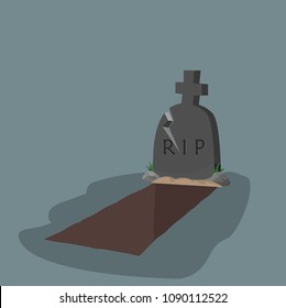 open grave and headstone flat design