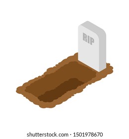 Open grave isolated. Stone tombstone stands. vector illustration