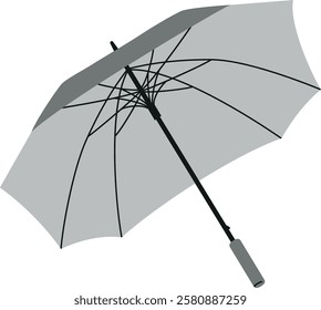 Open gray square rain umbrella. Vector illustration isolated on transparent background. Parasol for rainy weather. Rain protection accessory.