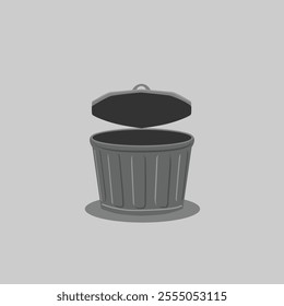 Open Gray Trash Bin Vector