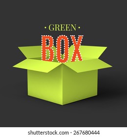 Open green box mockup template. Can be used to deliver your goods. Vector Illustration EPS10.