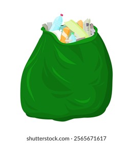 Open Green Recycling Bin with Paper Waste Cartoon Color Illustration Icon