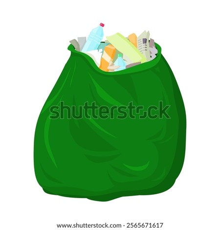 Open Green Recycling Bin with Paper Waste Cartoon Color Illustration Icon
