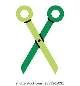 Open green scissor icon.Flat vector illustration.