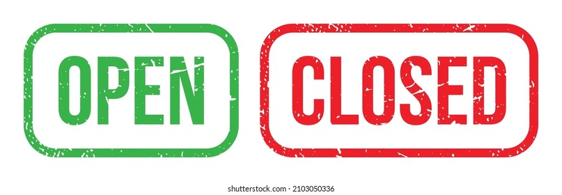 Open green stamp text. Closed red stamp text.