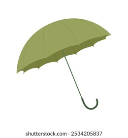 Open green umbrella, protective cute accessory with handle vector illustration