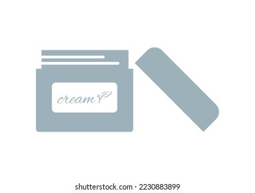Open grey jar on white background. Natural beauty. Beauty treatment. Isolated object. 