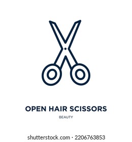 open hair scissors icon from beauty collection. Thin linear open hair scissors, cut, hair outline icon isolated on white background. Line vector open hair scissors sign, symbol for web and mobile