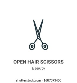Open hair scissors outline vector icon. Thin line black open hair scissors icon, flat vector simple element illustration from editable beauty concept isolated stroke on white background