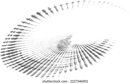 Abierta a medio tono con puntos o cuentas, polka punto oval con líneas radiales y espirales. Espacio para copiar texto. Para logotipo, carteles, emblema. Vector.