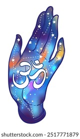 Abra a mão com o olho que tudo vê na palma da mão. Ilustração de vetor de design oculto. Design de flash de tatuagem de tinta Dotwork. Ilustração vetorial isolada em branco. Astrologia, Espírito Sagrado.