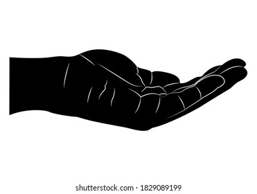 Open hand asking for help on white background.