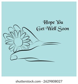 Open Hand with Daisy Flower - Get Well Soon Minimal Line Art