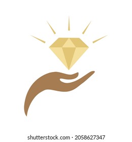 Ilustración de vectores de mano abierta y diamante.