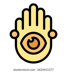 Open hand with eye symbolizing palmistry, fortune telling, and esoteric knowledge
