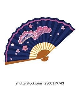 Open hand fan on a white background. Traditional decoration and accessory. Vector flat illustration.	
