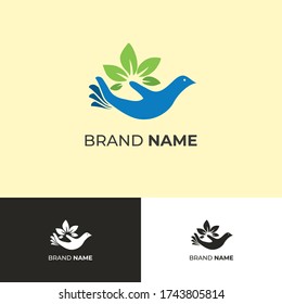 OPEN HAND FINGER PIGEON DOVE BIRD LEAF LOGO