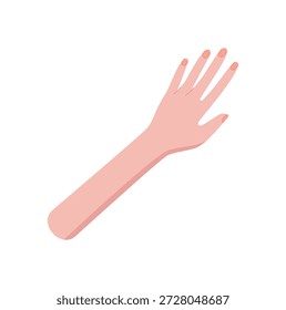 Mano abierta con los dedos abiertos en estilo gráfico plano de la historieta. Gesto de mano humana con postura abierta y palma abierta simbólica. Gráfico de Profesional para conceptos creativos y humanos.