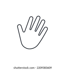 Öffnen Sie die Hand mit fünf Fingern.  Lineares Vektorsymbol einzeln auf weißem Hintergrund.