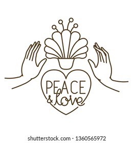 open hand with flower and peace and love