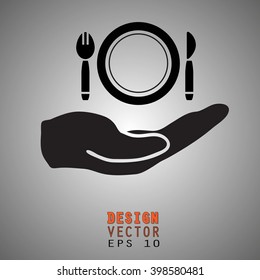 Open hand with Fork , knife, plate vector illustration. high quality restaurant concept design logo and symbol
