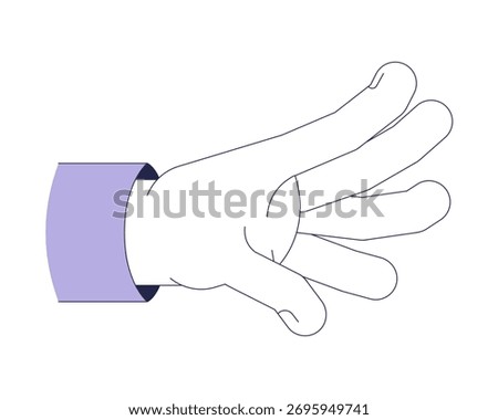 Open hand gesture with fingers extended vector illustration. Grabbing, grasping, reaching interaction. Outstretched, intent 2D cartoon image isolated on white. Editable flat clipart colorful