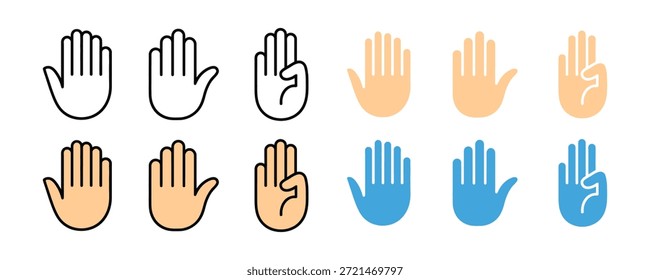 Handgesten-Symbolsatz öffnen.  Stopp und High Five Symbol. Vektorgrafik